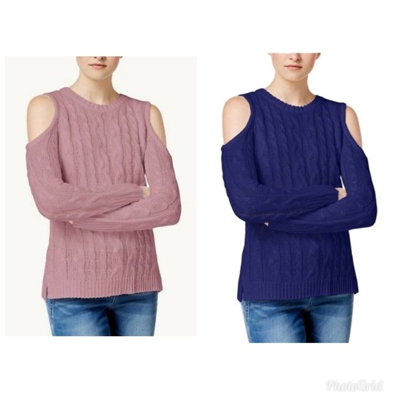 Hippie Rose Sweaters - HIPPIE ROSE Cold Shoulder cable Knit Sweater